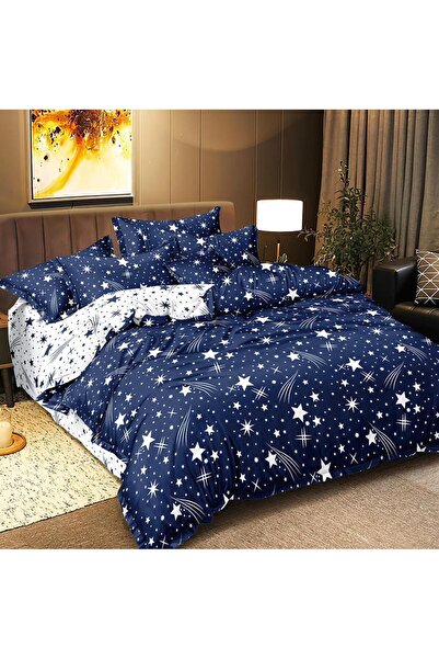 CumparaMisim Double bed linen with Stretchy, satin Cotton , Blue, stars