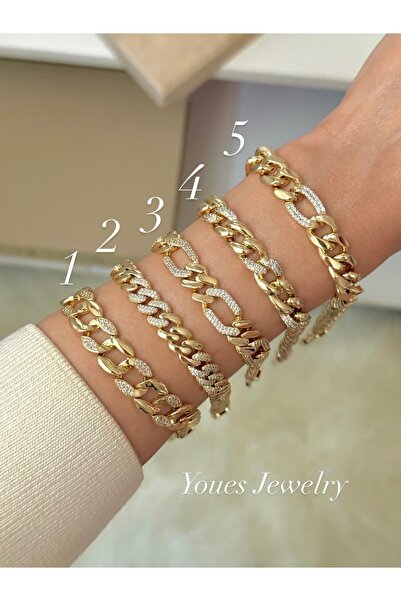 YOUES JEWELRY CM Lüx 14K Altın Renk Premium Kuyumcu Model Bileklik Altın Kapl...