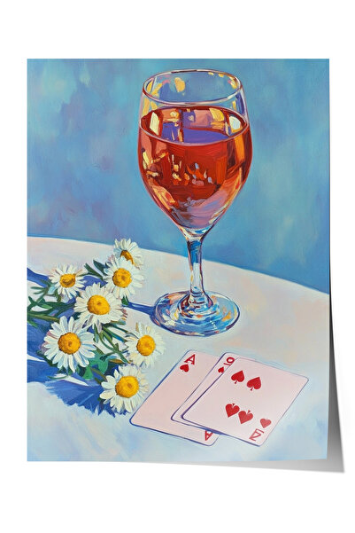 Zestia Αφίσα Premium: Ρομαντική σκηνή νεκρής φύσης με ποτήρι κρασιού και μαργ...