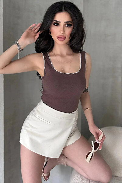 WEARTEX Nakış Detaylı Kalın Askılı Bluz Atlet %100 Pamuklu