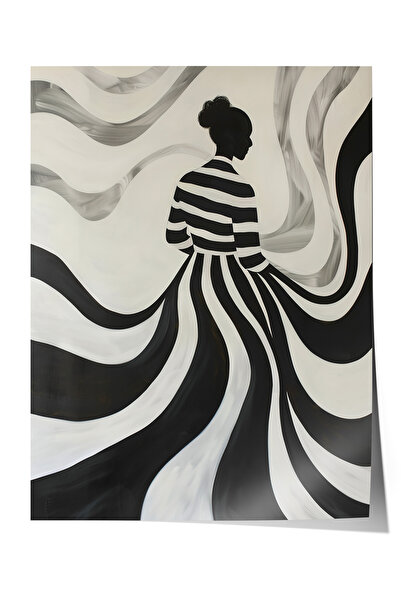 Zestia Poster premium cu siluete de femei în modele fluide alb-negru pentru d...