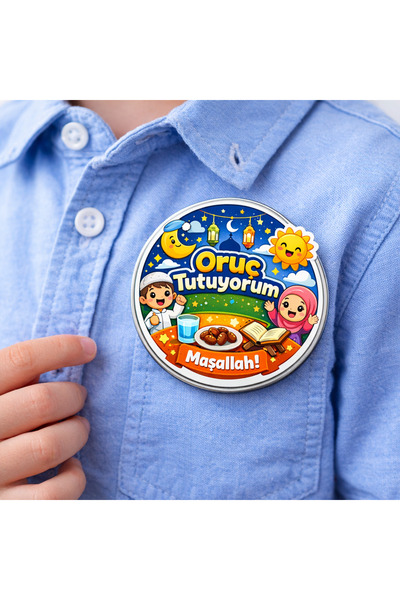 Fynbos 5 Adet Ramazan Temalı Oruç Tutuyorum Rozeti 44 mm – Çocuklara Özel Teş...