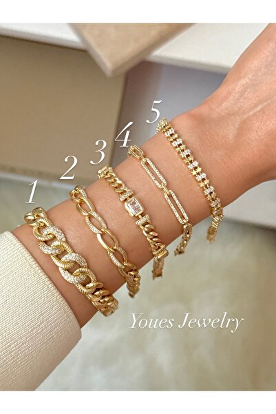 YOUES JEWELRY CM Lüx 14K Altın Renk Premium Kuyumcu Model Bileklik Altın Kapl...
