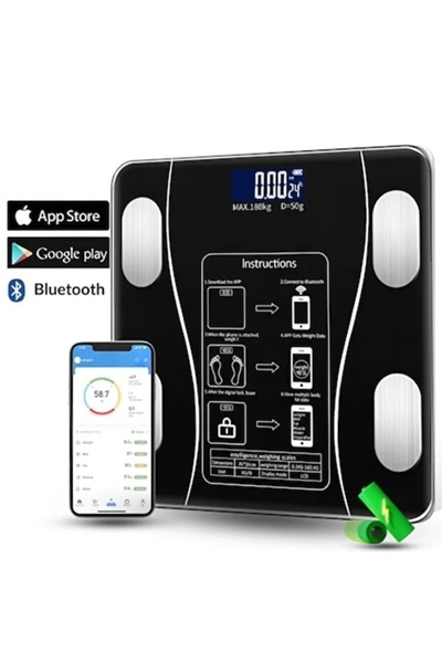 Poro Online Smart Bluetooth Bathroom Scale with App, max: 180 kg, LCD, Black