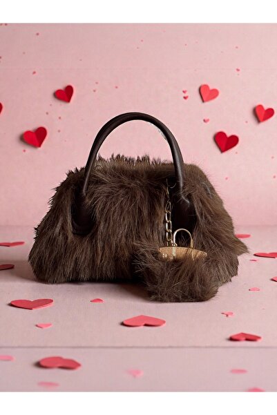 Goldies Bag Women's Brown Plush Bag with Charm Detail, Double Handle Crossbod...