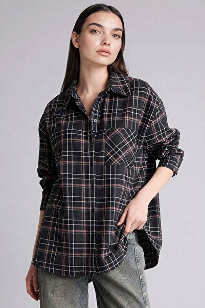 DeFacto Oversize Shirt Collar Checkered Flannel Long Sleeve Shirt G8917Ax26Sp