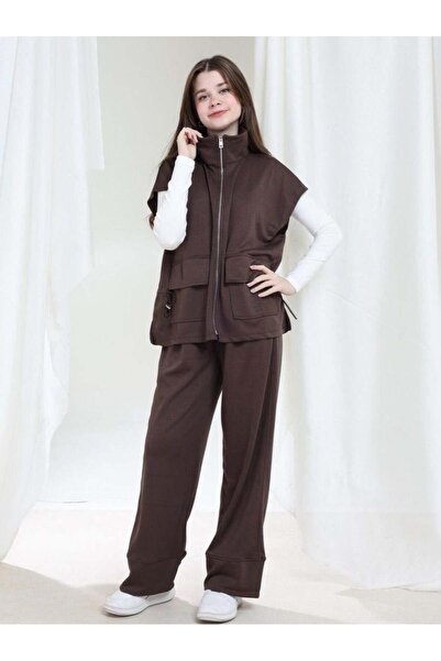 Giyinse Görkem Girl's Vest and Pants Set Brown - Islamic Clothing Set
