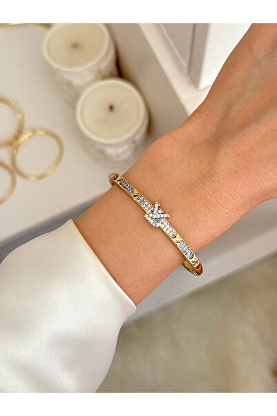 YOUES JEWELRY 316L Çelik VIP SERİ 14K Altın Renk Minimal Taşlı Kelepçe Bilezi...