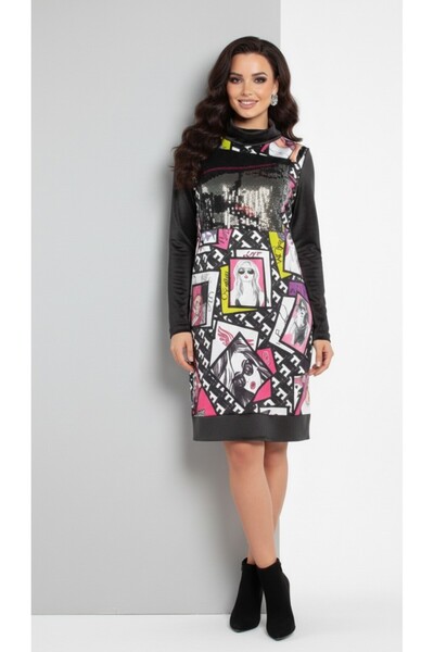 EsSo butik Women's Premium Pop-Art Printed Micro Velvet Fabric Dress