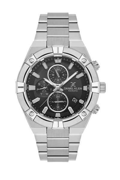 Daniel Klein Black Dial Silver Color Band 45 mm Inner Indicators Active Men's...