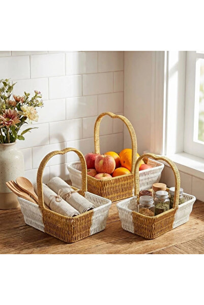 CT STONES Mey Import ®   Set de 3 coșuri din plastic ratan, în formă de drept...