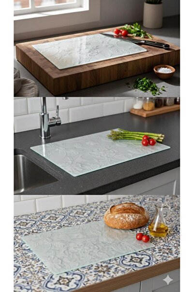 KRCONLİNE Fruit Vegetable Meat Chicken Glass Cutting Board Presentation Tray ...