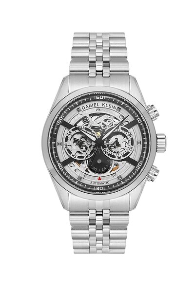 Daniel Klein Silver color automatic 42mm men's wristwatch with active inner d...
