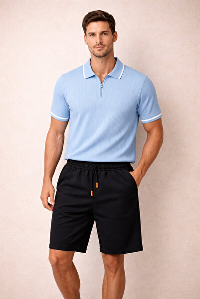 oneoff Men's Zippered Polo Collar Shorts Sports Set Summer Casual Combination