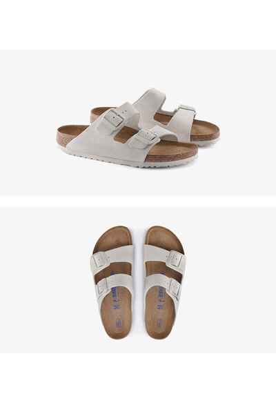 Generic BIRKENSTOCK women's leather-textured soft-soled white Arizona double-...