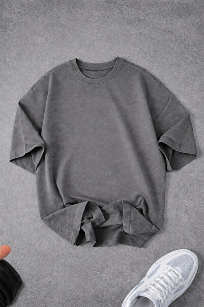 Revasser Unisex Men'S/Women's Plain Unprinted Oversize Crew Neck Combed Cotto...