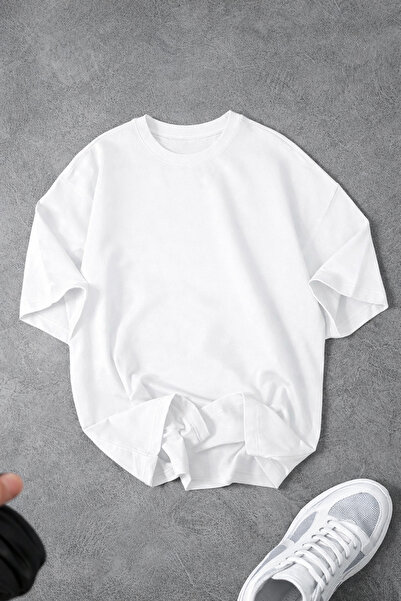 Revasser Unisex Men'S/Women's Plain Unprinted Oversize Crew Neck Combed Cotto...
