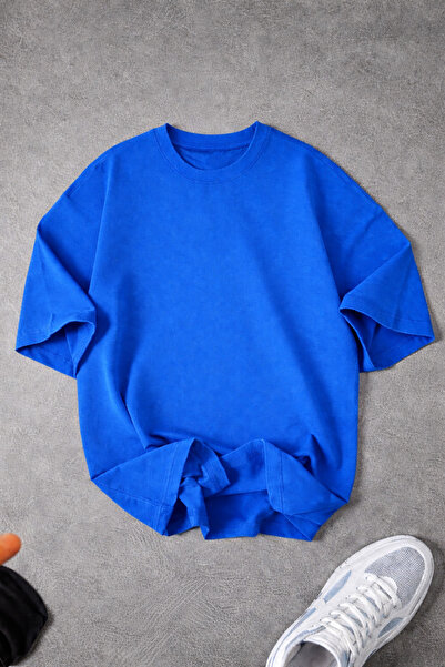 Revasser Unisex Men'S/Women's Plain Unprinted Oversize Crew Neck Combed Cotto...