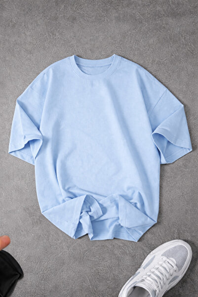 Revasser Unisex Men'S/Women's Plain Unprinted Oversize Crew Neck Combed Cotto...