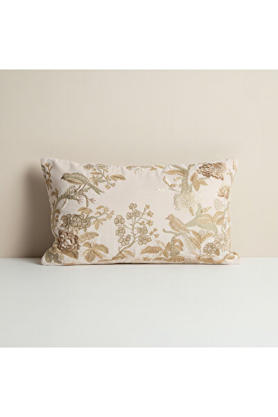 Generic وسادة فويلا مطرّز بأوراق الشجر وسادة محشوة - 30 × 50 سم