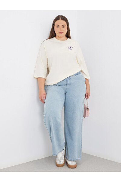 Styli Plus Wide Leg Jeans with Drawstring Waist