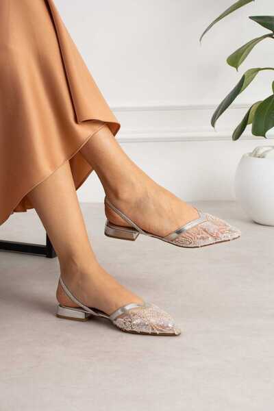 CICIKIZ Elvan, Low Heeled Jurdan Bottom Shoes with Back Rubber Detail