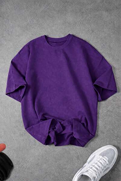 Revasser Unisex Men'S/Women's Plain Unprinted Oversize Crew Neck Combed Cotto...