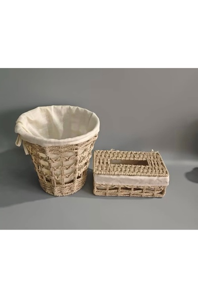 Generic Woven Paper Rope Wastebasket and Tissue Box Cover set -Generic