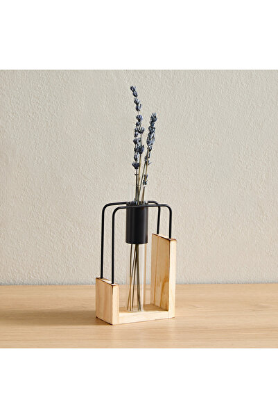Generic Wadee Metal and Wooden Flower Holder with Glass Vase