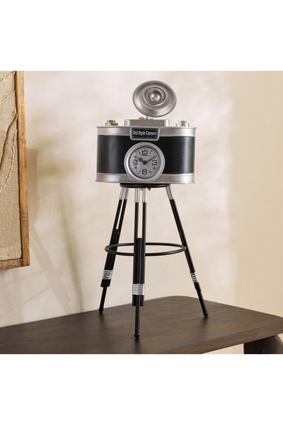 Home Box Maverick Vintage Tripod Camera Table Clock - 28x25x60 cm