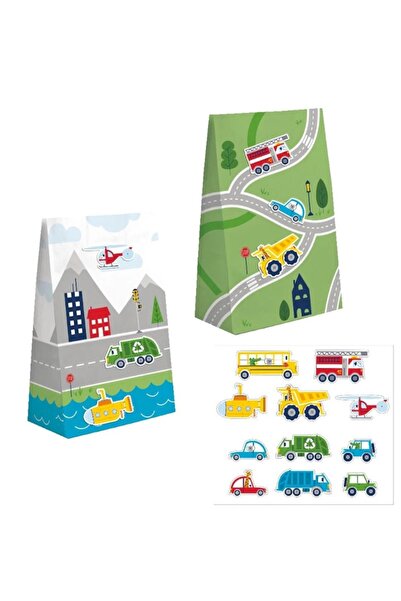 Creative Converting Transportation Time Treat Bags w/ Stickers 8" x 4.5" 8CT