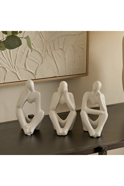 Home Box طقم ديكور سيراميك من ثلاث قطع من مجموعة ديون - 9 × 8.5 × 15.5 سم