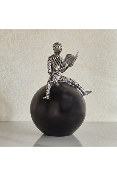 Generic تمثال رين آبي المصنوع من مادة البولي ريزين، يصور إنسانًا يقرأ على كرة...