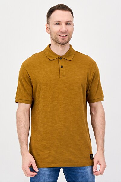 Scotch & Soda قمصان بولو رجالية بأكمام قصيرة وقصة عادية من قماش هيذر، لون صدئ