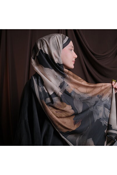 Mehru Scarfs شال ناعم بنمط اللوتس باللونين الأسود والبيج - ملمس غير قابل للان...