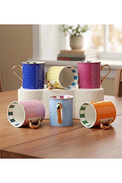 Trendmiya مجموعة من 6 أكواب بورسلين ملونة