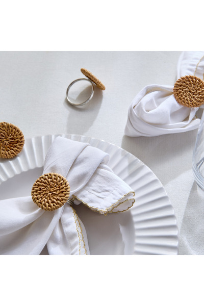 Home Box Woodlux 4-Piece Wooden Napkin Ring Set - 10x10 cm