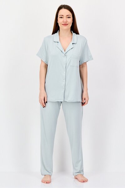 Nine West Women 2 Pieces Plain Top And Bottom Pajama Set, Light Grey