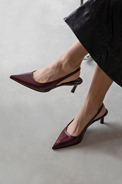 STRASWANS Molly Women's Heeled Wrinkled Leather Shoes Burgundy