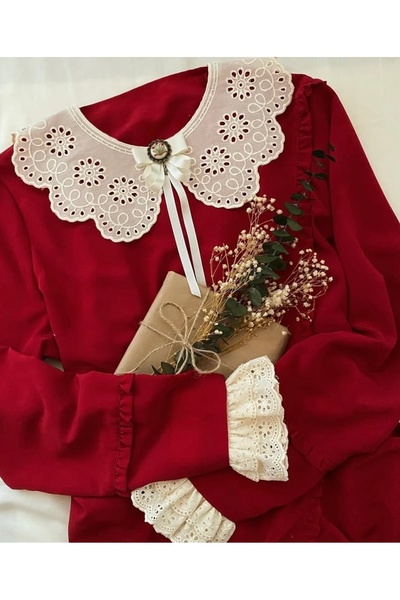 MİNELEŞARP34 Accesoriu pentru guler, din dantelă albă Mineşar, cu șireturi, b...