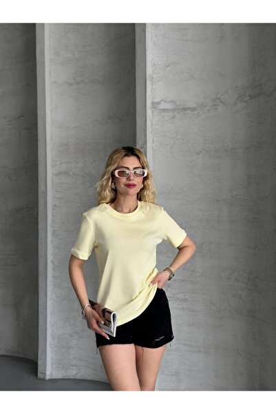 MATTİMODA Kadın Bisiklet Yaka Pamuklu Basic Tshirt