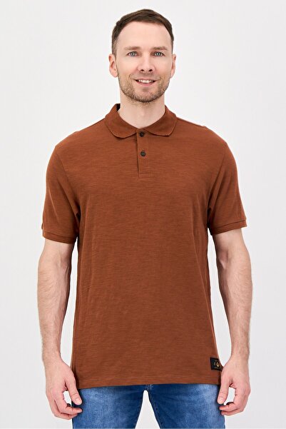 Scotch & Soda Men Regular Fit Plain Short Sleeve Polo Shirt, Brown