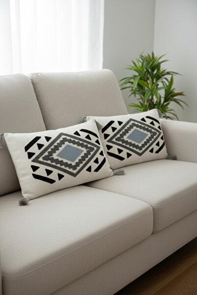 Alveka Home 2'li Dikdörtgen Punch Nakışlı Oturma Odası Balkon Kırlent Kılıfı ...