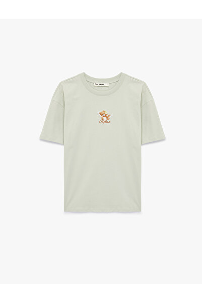 Koton Rahat Kalıp Kısa Kollu Baskılı Pamuklu Bisiklet Yaka Ayıcıklı Tişört