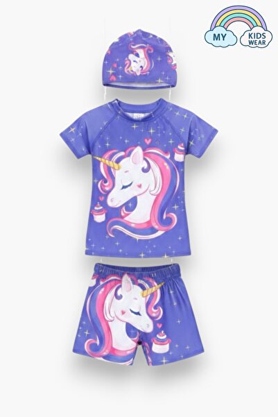 My Kids Wear Set costum de baie pentru fete cu pantaloni scurți și bonetă 3 p...