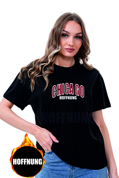 HOFFNUNG Unisex Short Sleeve Round Neck Chicago Printed Solid Color t Shirt