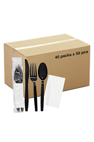 saada Black Plastic Cutlery Set