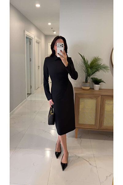 BİRCANÇİL Rochie căptușită cu mânecă lungă Tussen neagră