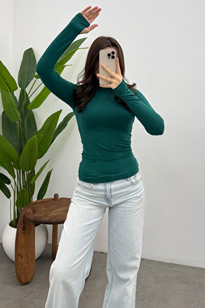 Ladima Women's Petrol Green Finger Detailed Bodysuit