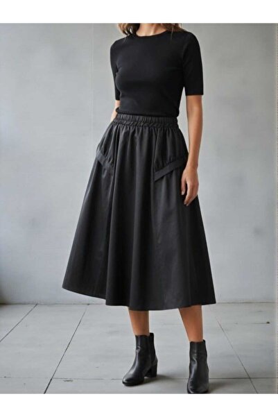 BEBE PLUS Midi Boy Büzgü Detay Cotton Etek